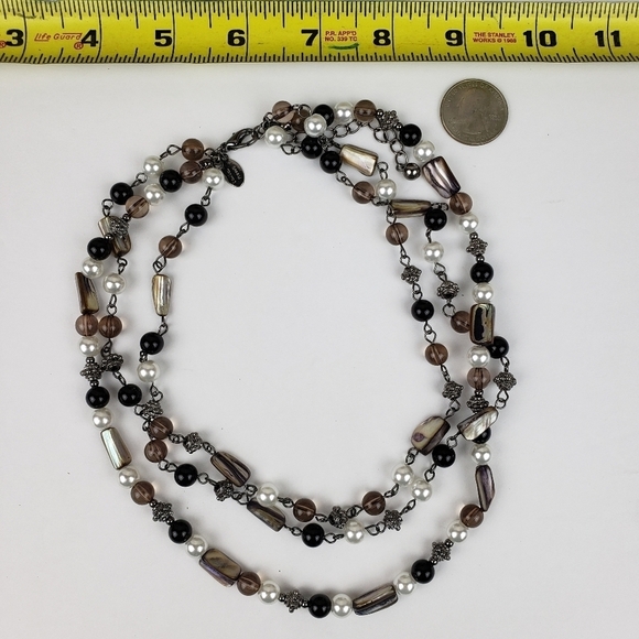 Laila Rowe Multi Strand Shell Glass Pearl Beaded Necklace Adjustable Silver Tone - Picture 9 of 10